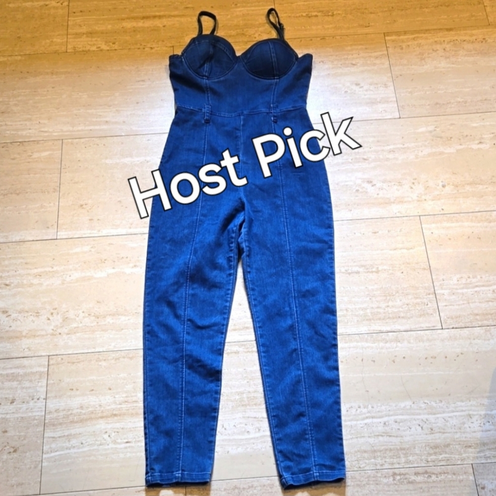 Haute Monde Denim Fitted Bodice Overalls